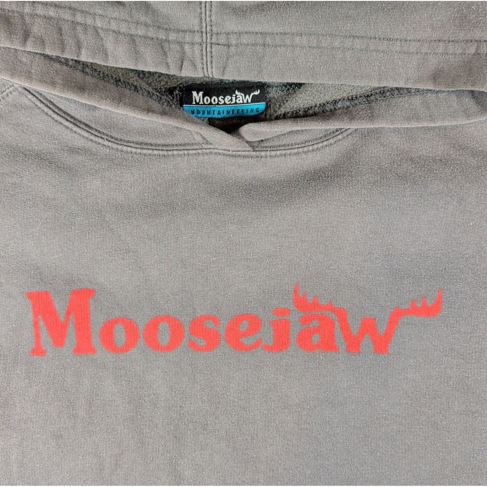MOOSEJAW Hoodie‎ Sweatshirt Gray & Orange Faded Distressed Pullover Size Large